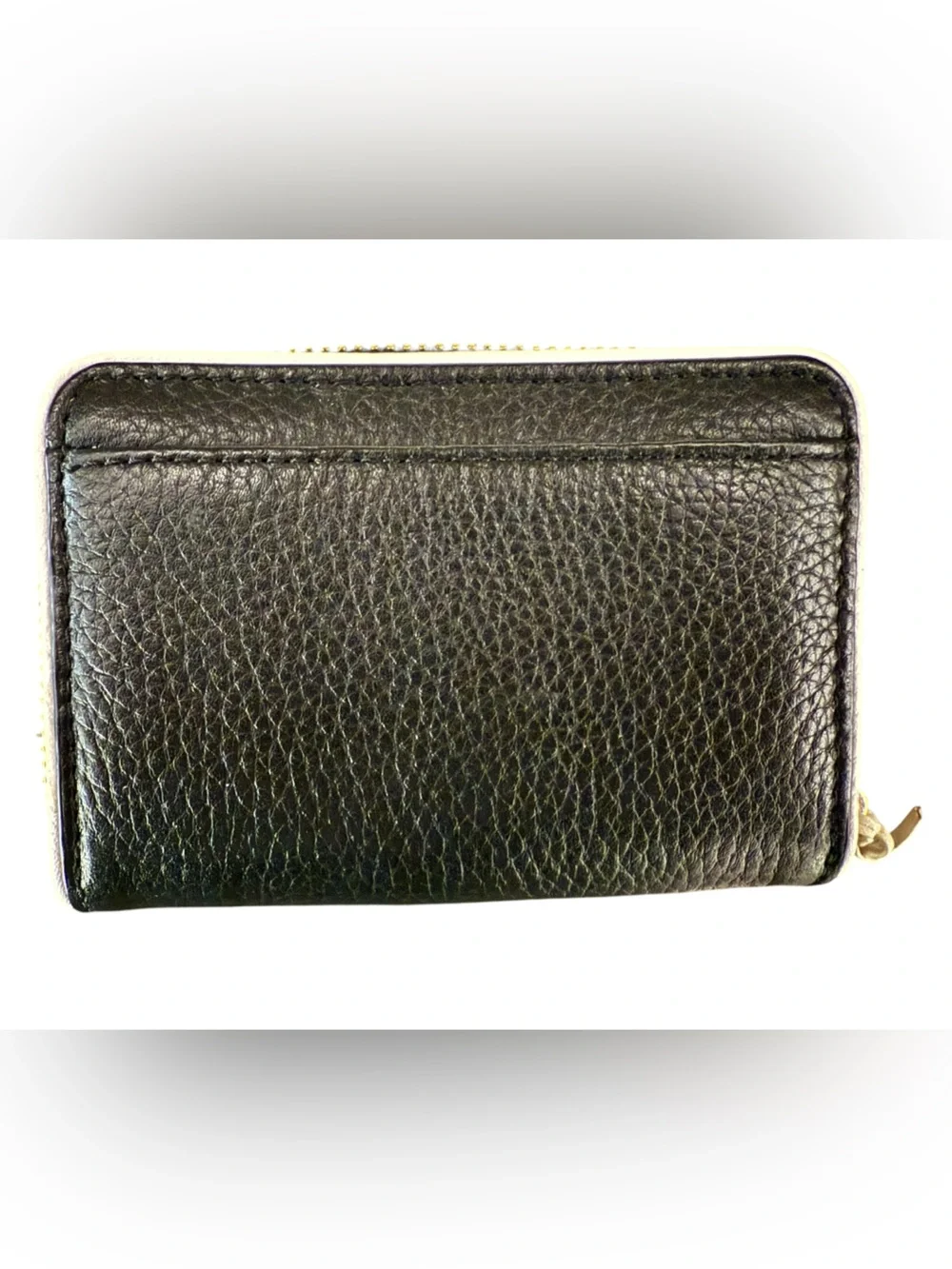 kate spade Black Pebbled Leather Zip Card Wallet with Gold Logo
